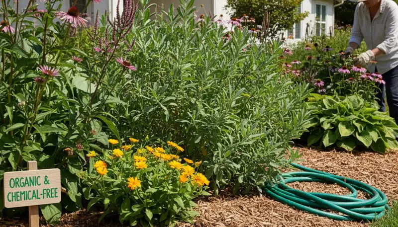 Organic landscape beds with natural mulch and native plants in Glendale, AZ by Chop Chop Landscaping