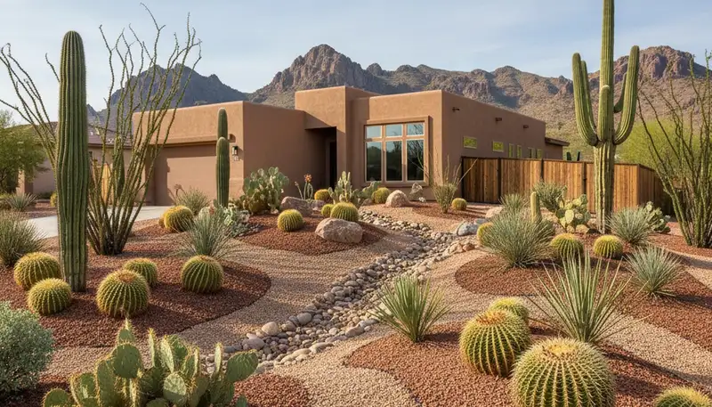 Professional desert landscape with native plants and rock mulch in Glendale, AZ by Chop Chop Landscaping