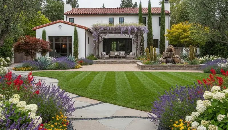 Residential landscape transformation with layered plantings and hardscapes in Glendale, AZ