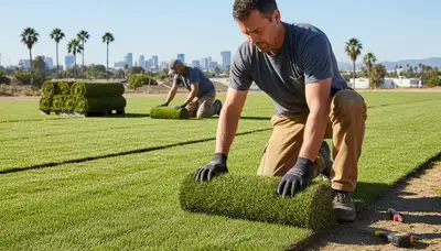 Professional landscaper installing fresh sod in Glendale, AZ for a seamless, high-quality lawn finish