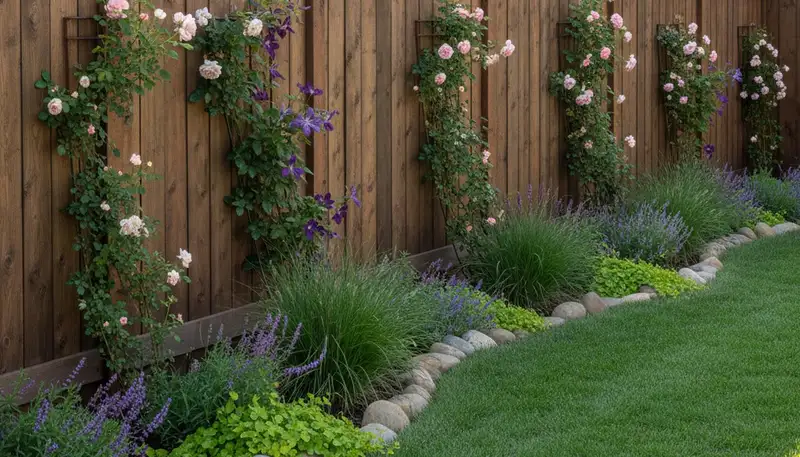 Decorative fence with desert landscaping and climbing plants by Chop Chop Landscaping in Glendale, AZ