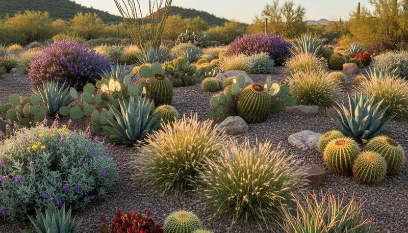 Native desertscape with cacti, succulents, and grasses in Glendale AZ by Chop Chop Landscaping