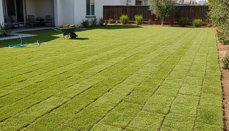Fresh sod installation creating lush green lawn in Glendale, AZ by professional landscaping experts
