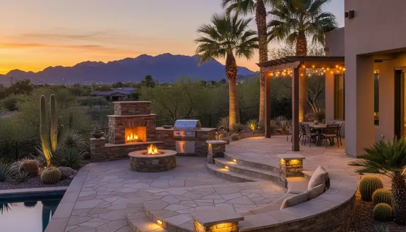 Outdoor deck and patio lighting installation by Chop Chop Landscaping in Glendale, AZ