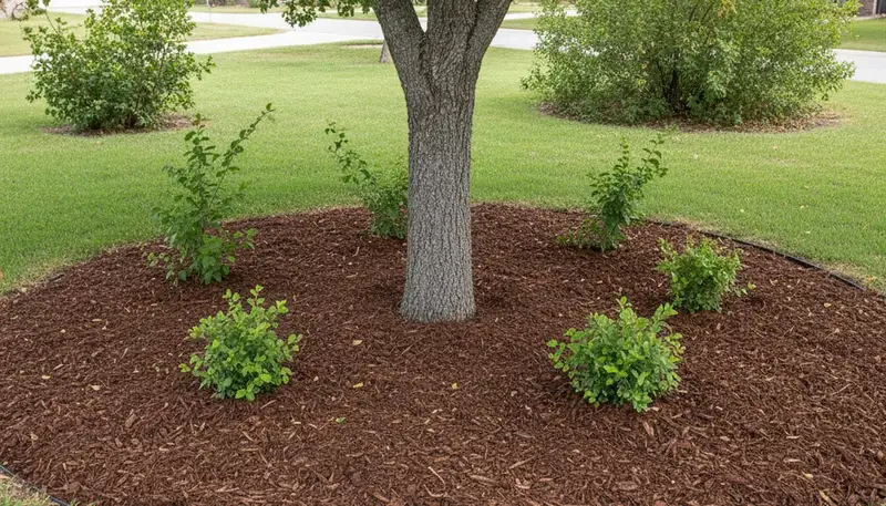 Professional circular mulch ring around tree base by Chop Chop Landscaping in Glendale, AZ