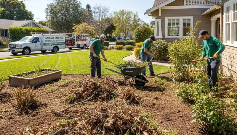 Storm debris removal and yard cleanup by professional landscapers in Glendale, AZ after storm damage