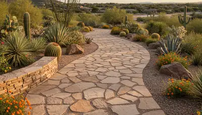 Stone paver walkway installation in Glendale, AZ by Chop Chop Landscaping for elegant outdoor design