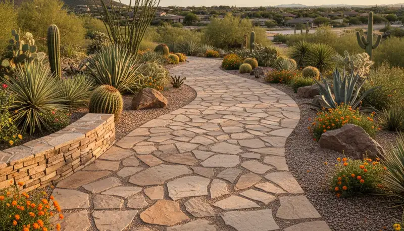 Stone paver walkway installation in Glendale, AZ by Chop Chop Landscaping for elegant outdoor design