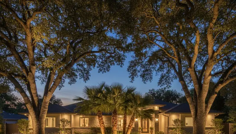 Tree uplighting in Glendale, AZ highlighting mature trees with professional landscape lighting design
